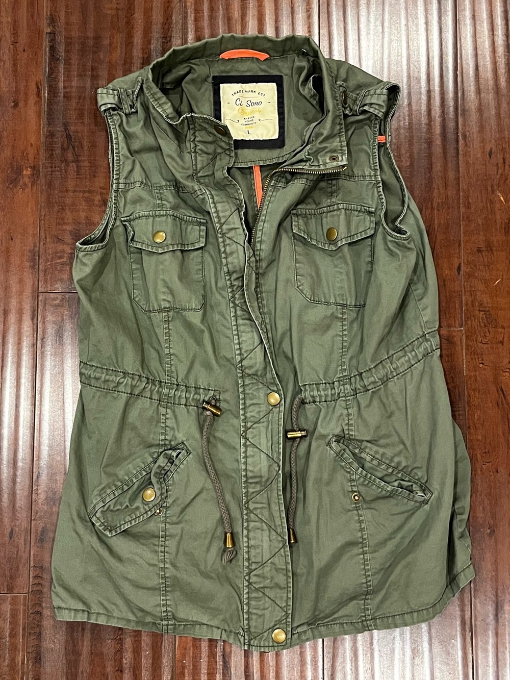 Ci Sono Olive Utility Hooded Vest